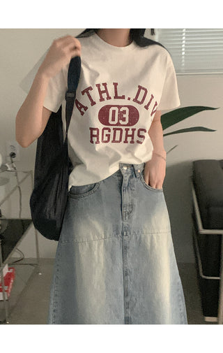 Cotton Vintage Lettering Short-Sleeve T-Shirt