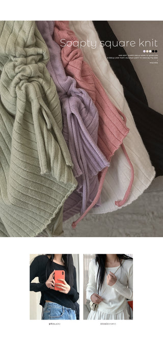 Ribbed Shirring Square Neck Knit