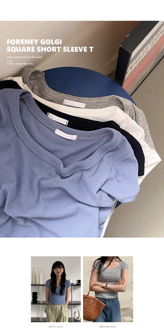 Ribbed square neck short-sleeved T-shirt