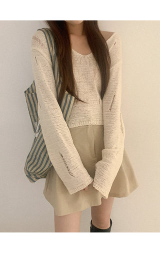 Distressed cropped knit
