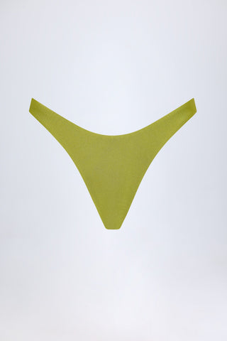 High-Leg Cheeky Bikini Bottoms in Olive Green