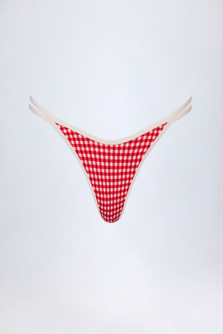 Double-Strap Cheeky Bikini Bottoms in Red Gingham