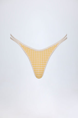 Double-Strap Cheeky Bikini Bottoms in Yellow Gingham