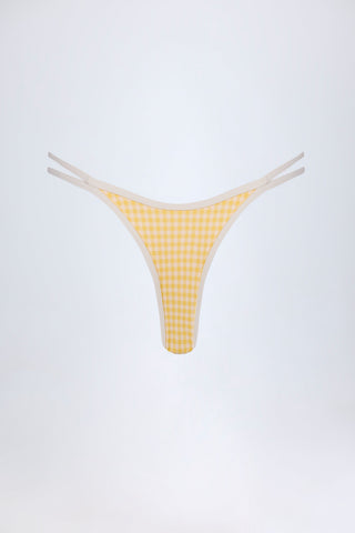Double-Strap Cheeky Bikini Bottoms in Yellow Gingham
