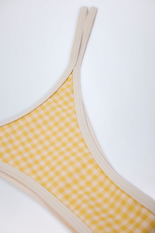 Double-Strap Cheeky Bikini Bottoms in Yellow Gingham