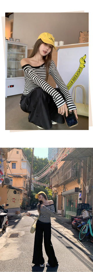 black white striped Top