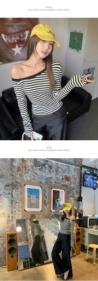 black white striped Top