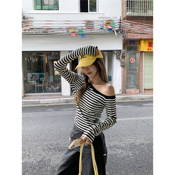 black white striped Top