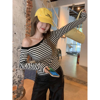 black white striped Top