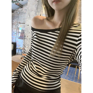 black white striped Top