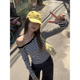 black white striped Top