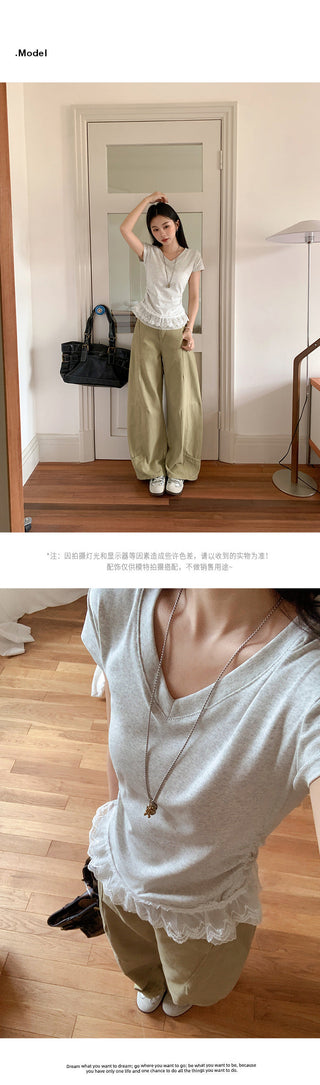 pure white V-neck Top