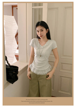 pure white V-neck Top
