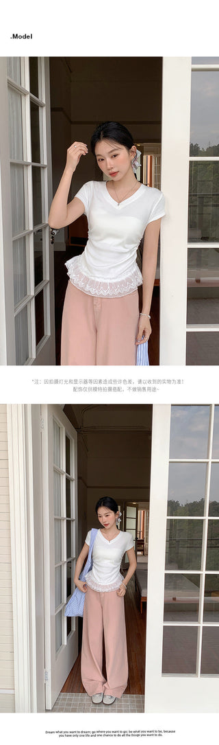 pure white V-neck Top