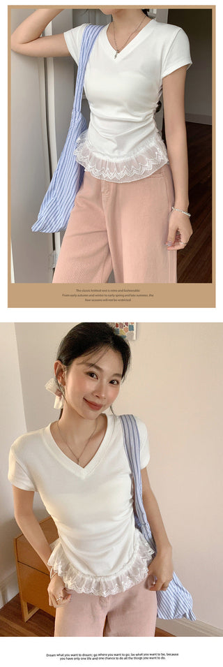 pure white V-neck Top