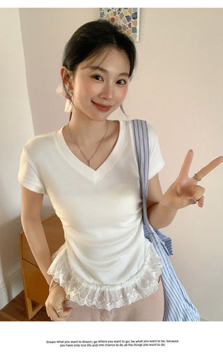 pure white V-neck Top