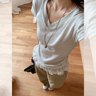 pure white V-neck Top