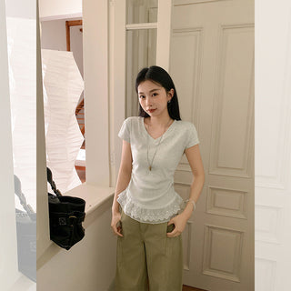 pure white V-neck Top