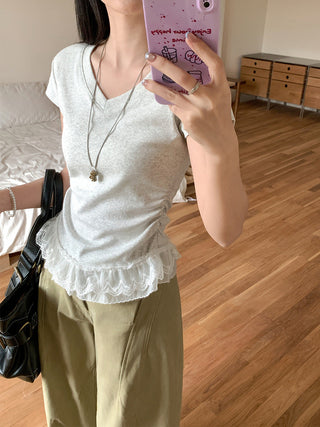 pure white V-neck Top