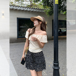 ruffled off-shoulder design Top
