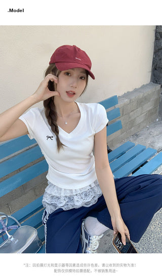 pure V-neck bow Top