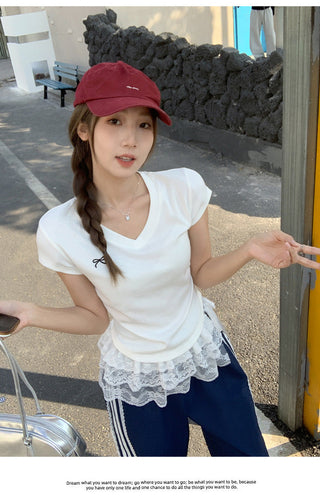 pure V-neck bow Top