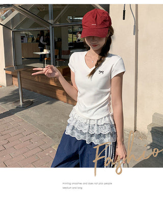 pure V-neck bow Top