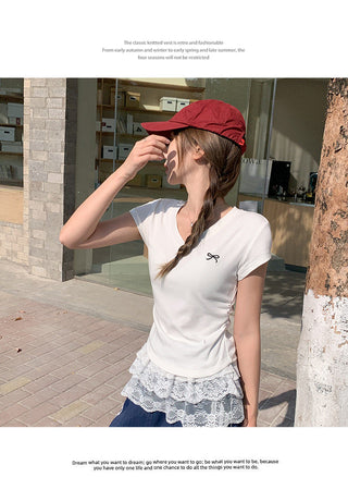 pure V-neck bow Top