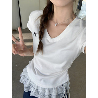 pure V-neck bow Top