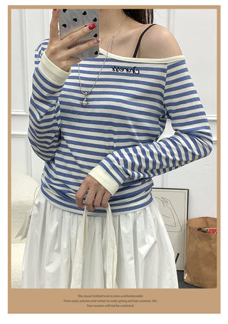 Korean contrast striped Top
