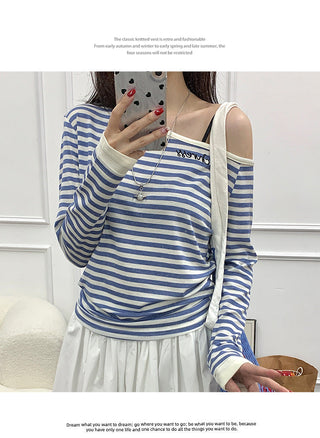 Korean contrast striped Top