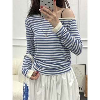 Korean contrast striped Top