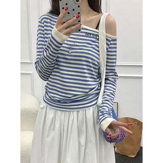 Korean contrast striped Top