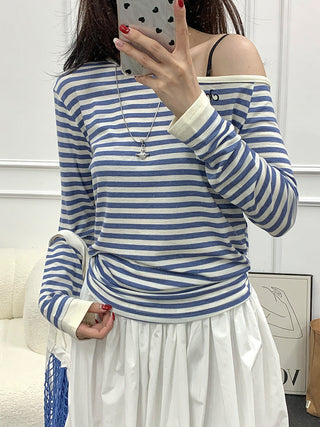 Korean contrast striped Top
