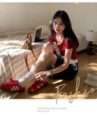 red lace fake Top