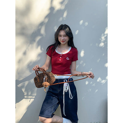 red lace fake Top