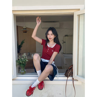 red lace fake Top