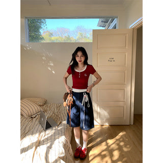 red lace fake Top