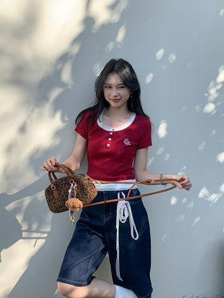 red lace fake Top