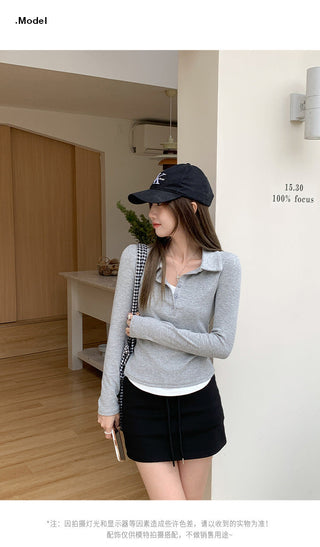gray fake polo Top