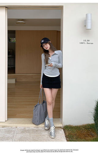 gray fake polo Top