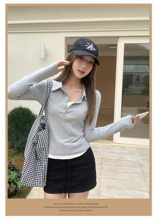 gray fake polo Top