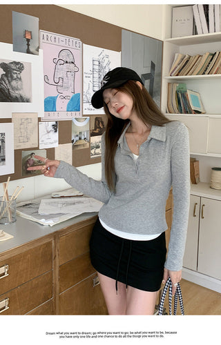 gray fake polo Top
