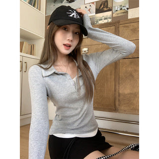 gray fake polo Top