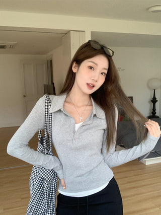 gray fake polo Top
