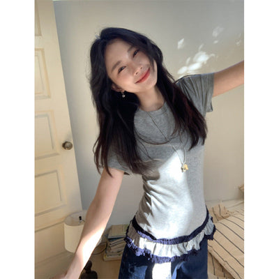 flower gray lace Top