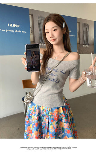 super flower gray Top