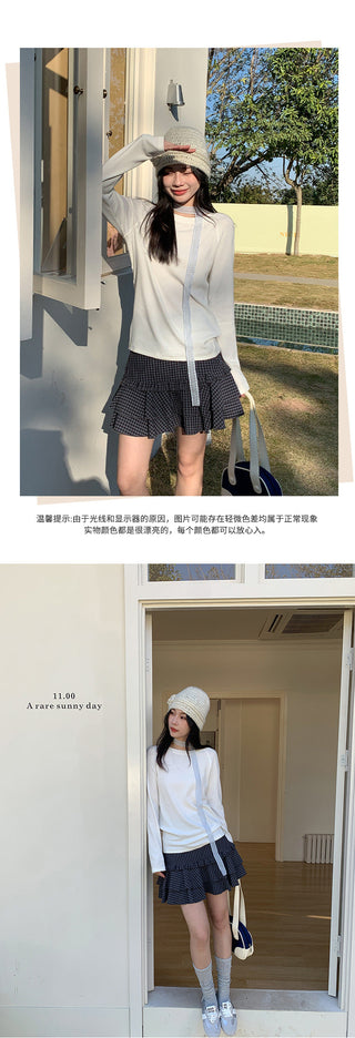 Korean contrast pleated Top