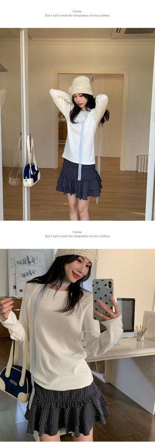 Korean contrast pleated Top