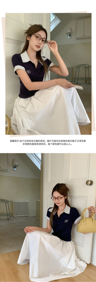 preppy polo collar Top